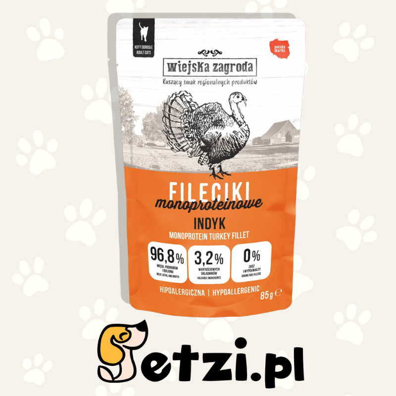 WIEJSKA ZAGRODA KARMA MOKRA DLA KOTA FILECIKI INDYK (DOROSŁY) 85G