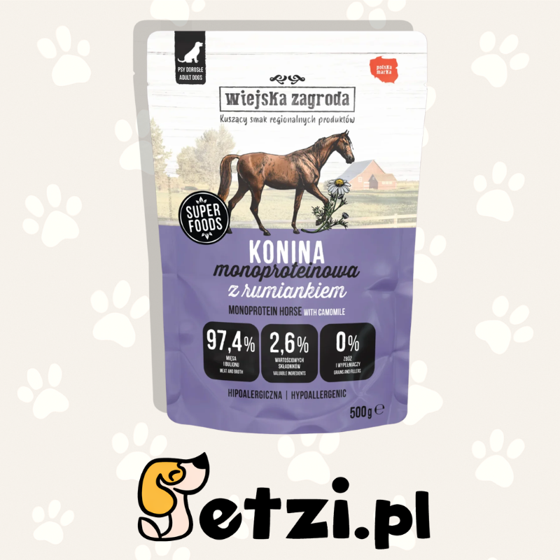 WIEJSKA ZAGRODA MONO MOKRA KARMA PIES KONINA 500G