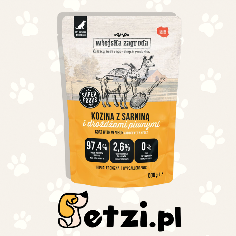 WIEJSKA ZAGRODA MOKRA KARMA PIES KOZINA Z SARNINĄ 500G