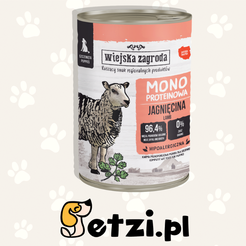 WIEJSKA ZAGRODA KARMA MOKRA DLA PSA MONOBIAŁKOWA JAGNIĘCINA (SZCZENIAK) 400G
