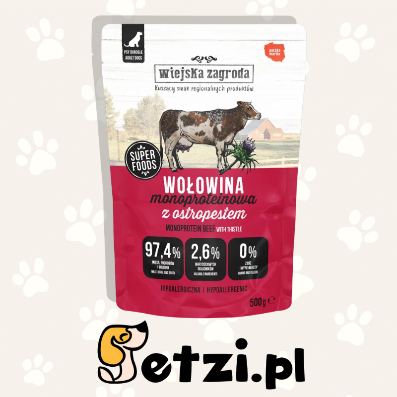 WIEJSKA ZAGRODA MONO MOKRA KARMA PIES WOŁOWINA 500G
