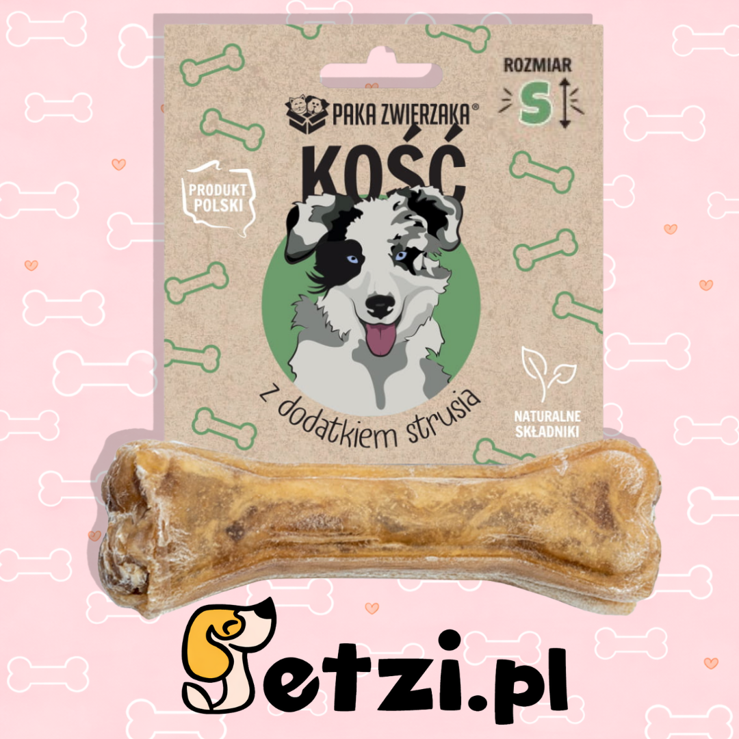 PAKA ZWIERZAKA GRYZAK DLA PSA KOŚĆ Z DODATKIEM STRUSIA S 10CM