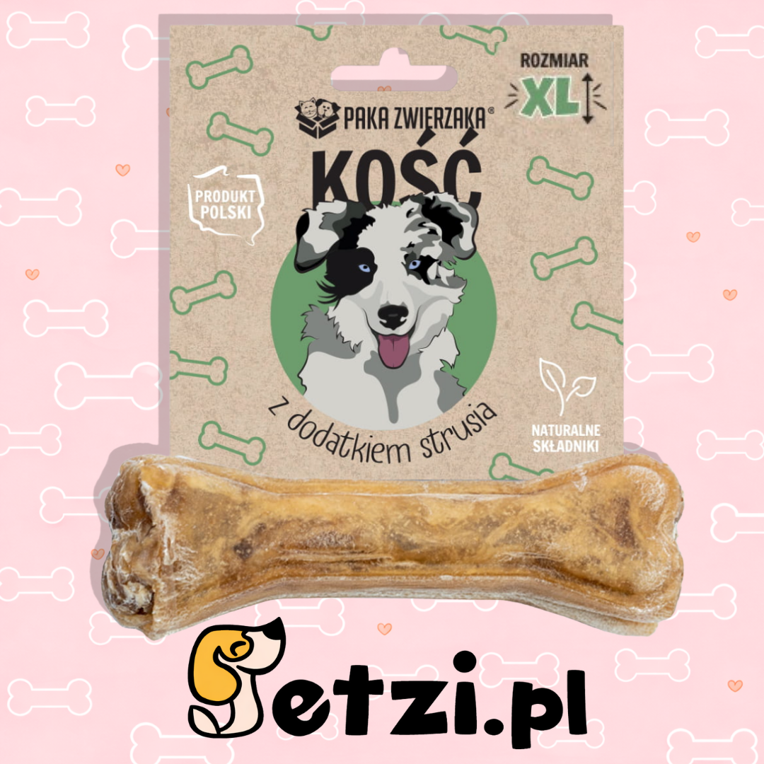 PAKA ZWIERZAKA GRYZAK DLA PSA KOŚĆ Z DODATKIEM STRUSIA XL 17CM