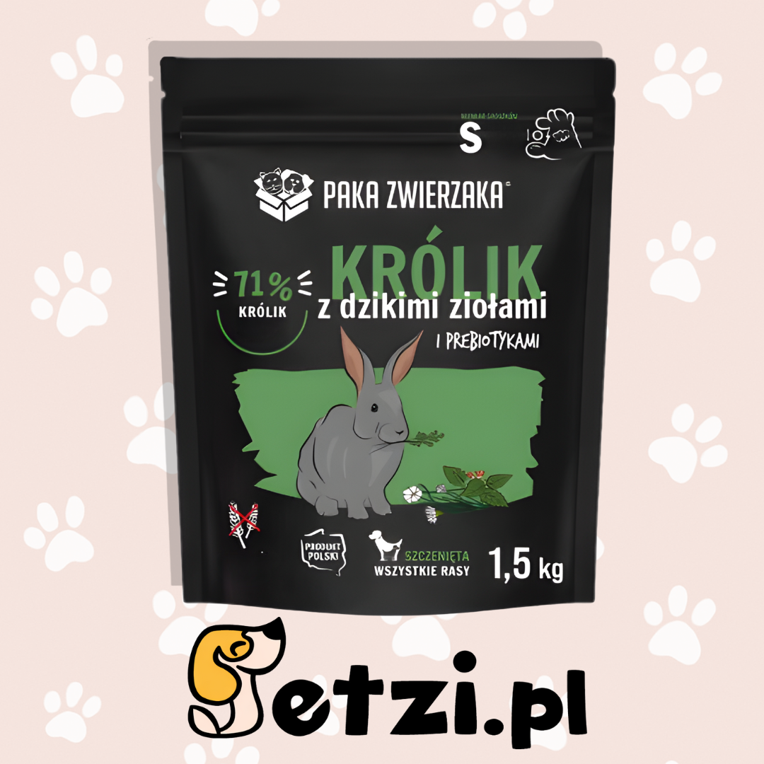 PAKA ZWIERZAKA JUNIOR SUCHA KARMA DLA PSA KRÓLIK I DZIKIE ZIOŁA 1,5KG