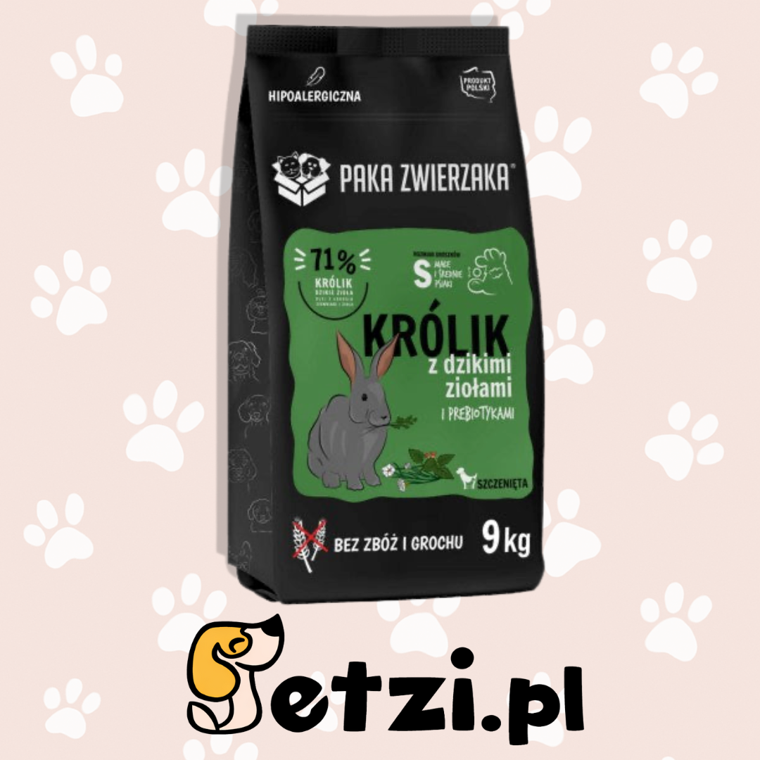 PAKA ZWIERZAKA JUNIOR SUCHA KARMA DLA PSA KRÓLIK Z DZIKIMI ZIOŁAMI 9KG