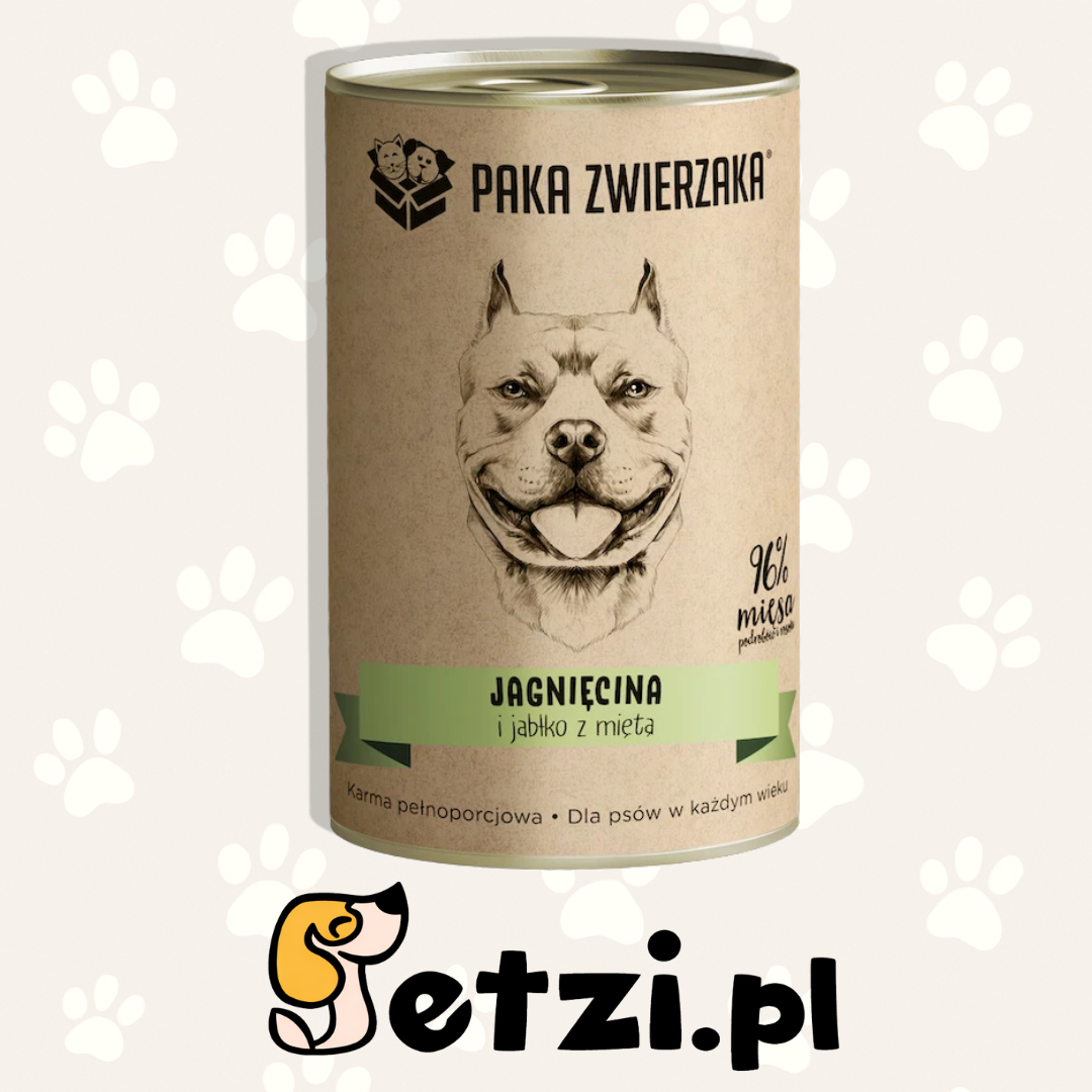 PAKA ZWIERZAKA MOKRA KARMA DLA PSA JAGNIĘCINA I JABŁKO Z MIĘTĄ 400G