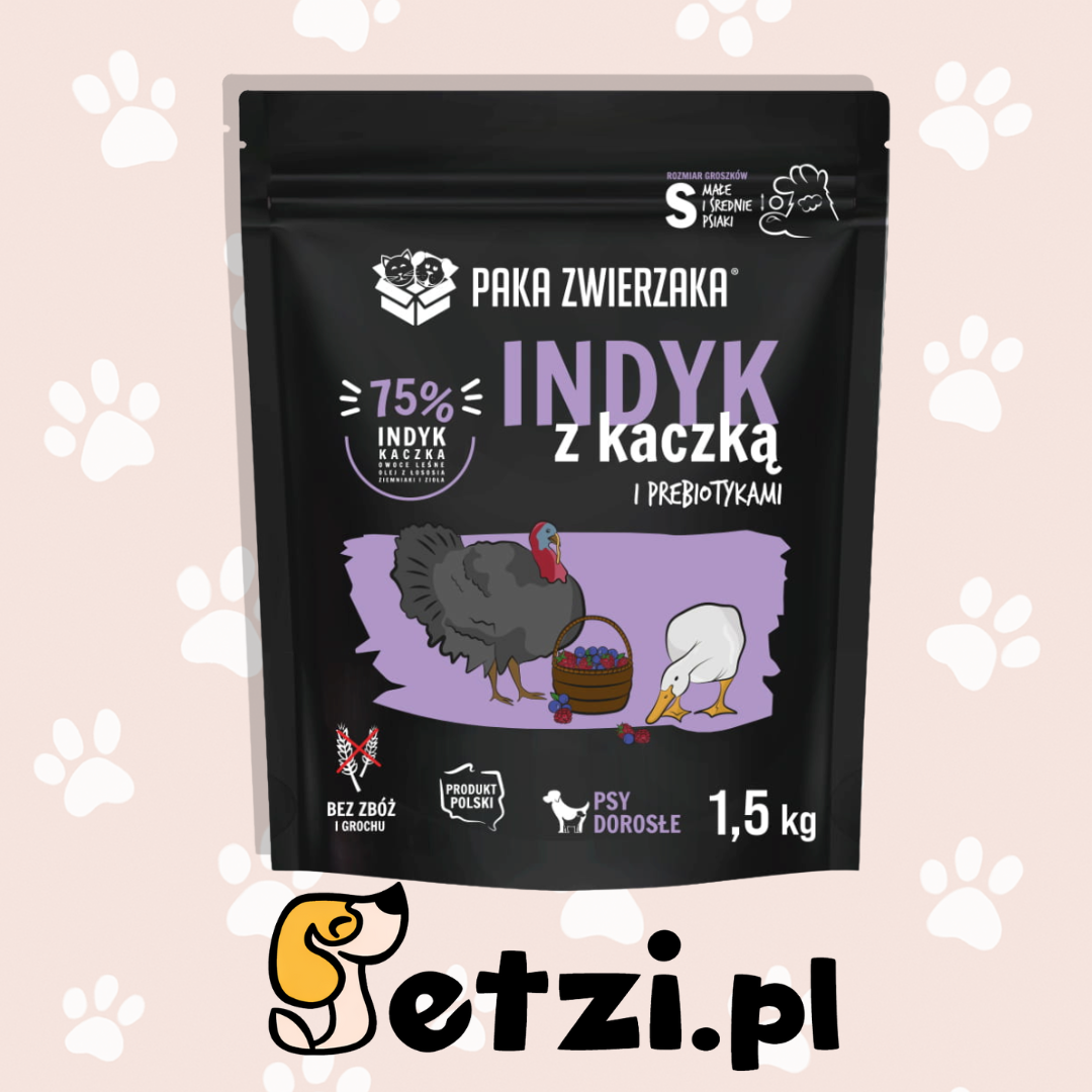 PAKA ZWIERZAKA SUCHA KARMA DLA PSA INDYK Z KACZKĄ S 1,5KG