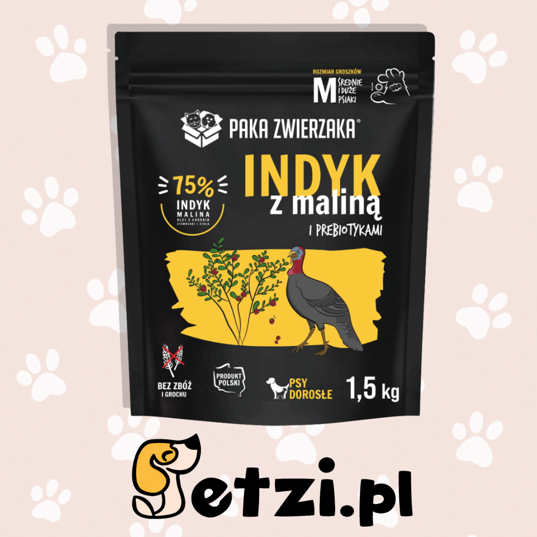 PAKA ZWIERZAKA SUCHA KARMA DLA PSA INDYK Z MALINĄ M 1,5KG