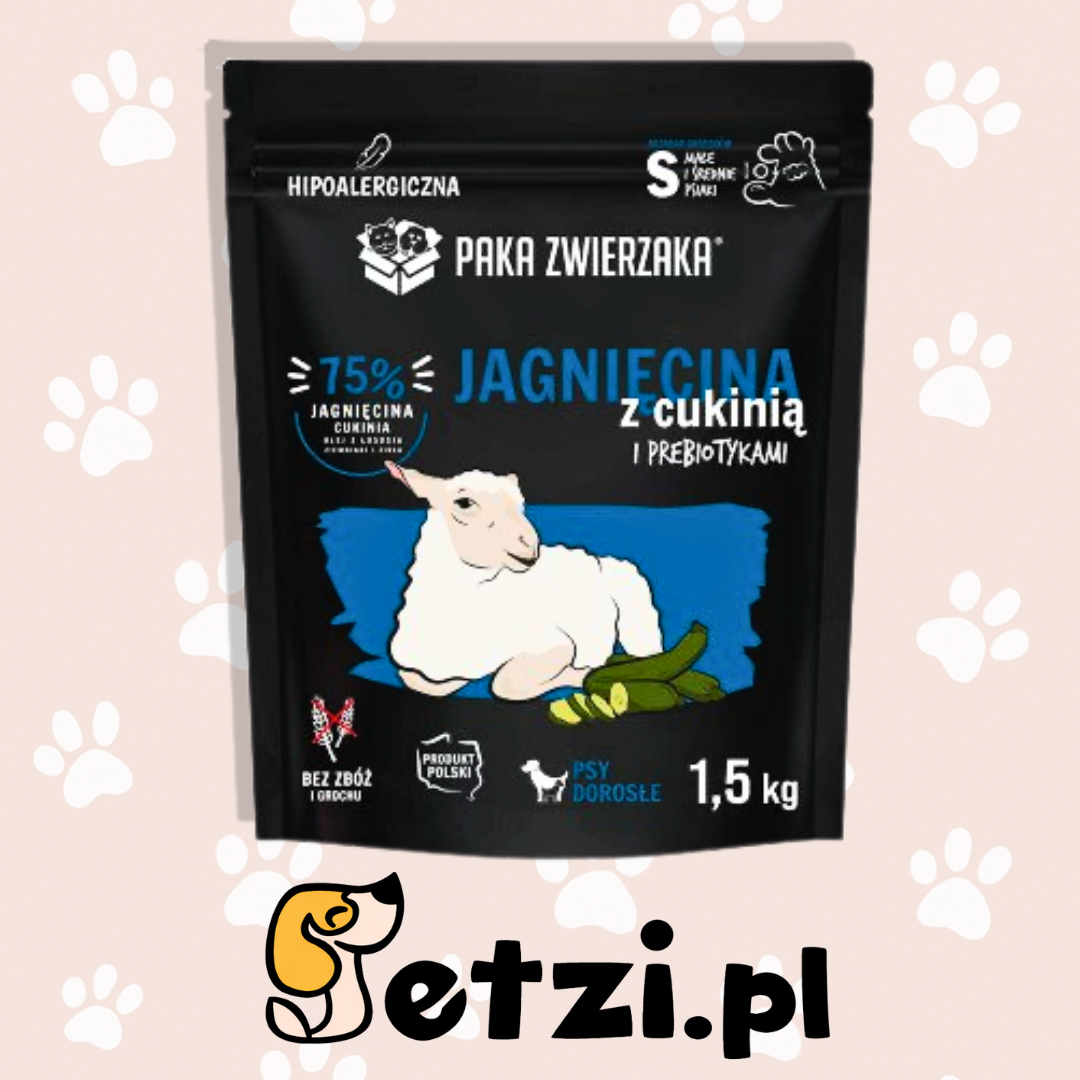 PAKA ZWIERZAKA SUCHA KARMA DLA PSA JAGNIĘCINA Z CUKINIĄ S 1,5KG