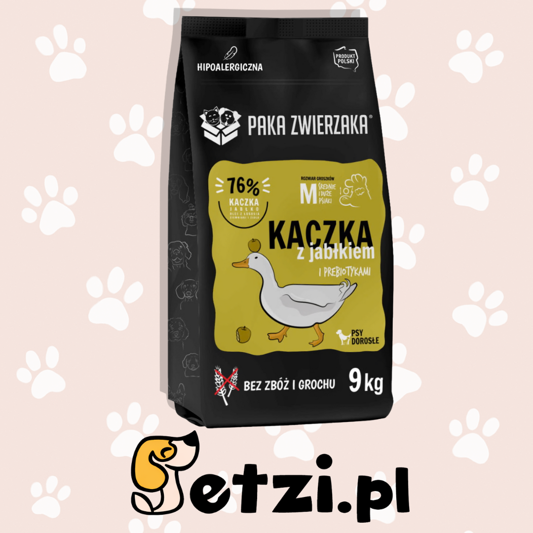 PAKA ZWIERZAKA SUCHA KARMA DLA PSA KACZKA Z JABŁKIEM M 9KG