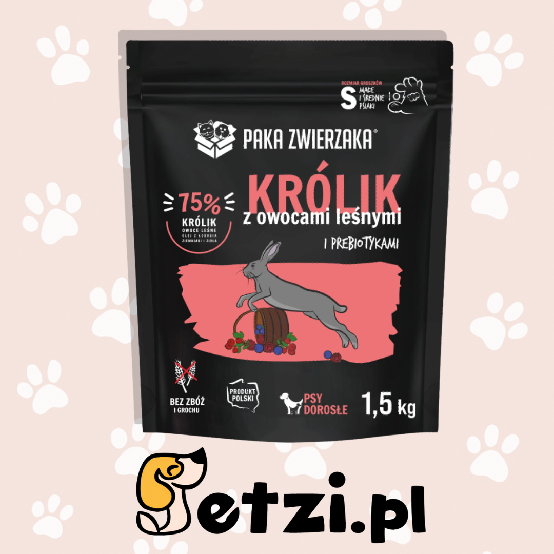 PAKA ZWIERZAKA SUCHA KARMA DLA PSA KRÓLIK Z OWOCAMI LEŚNYMI S 1,5KG