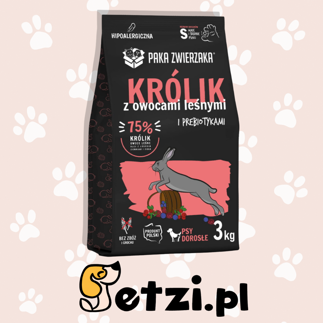 PAKA ZWIERZAKA SUCHA KARMA DLA PSA KRÓLIK Z OWOCAMI LEŚNYMI S 3KG