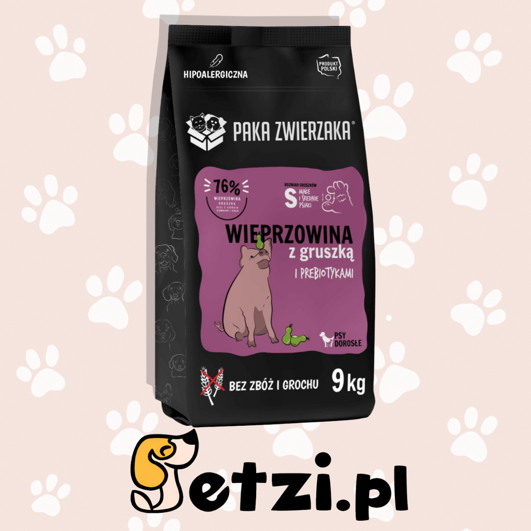 PAKA ZWIERZAKA SUCHA KARMA DLA PSA WIEPRZOWINA Z GRUSZKĄ S 9 KG
