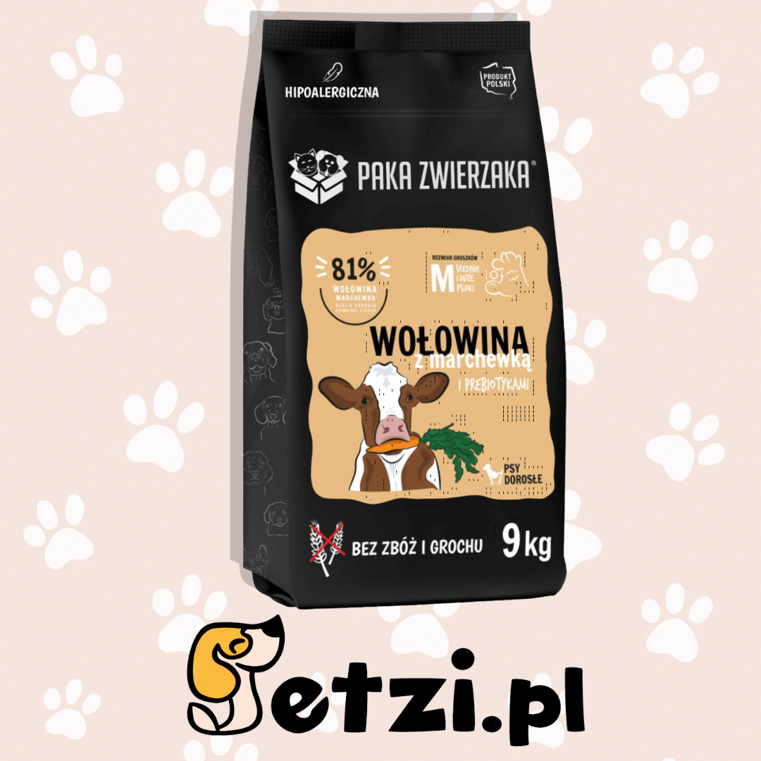 PAKA ZWIERZAKA SUCHA KARMA DLA PSA WOŁOWINA Z MARCHEWKĄ M 9KG
