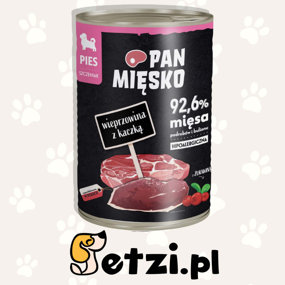 PAN MIĘSKO JUNIOR MOKRA KARMA DLA PSA WIEPRZOWINA Z KACZKĄ 400G