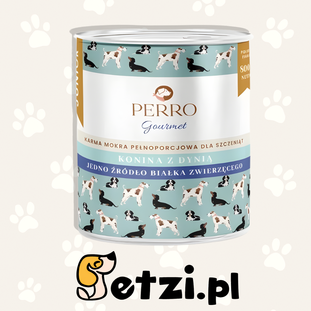 PERRO GOURMET JUNIOR MOKRA KARMA DLA PSA KONINA Z DYNIĄ 800G