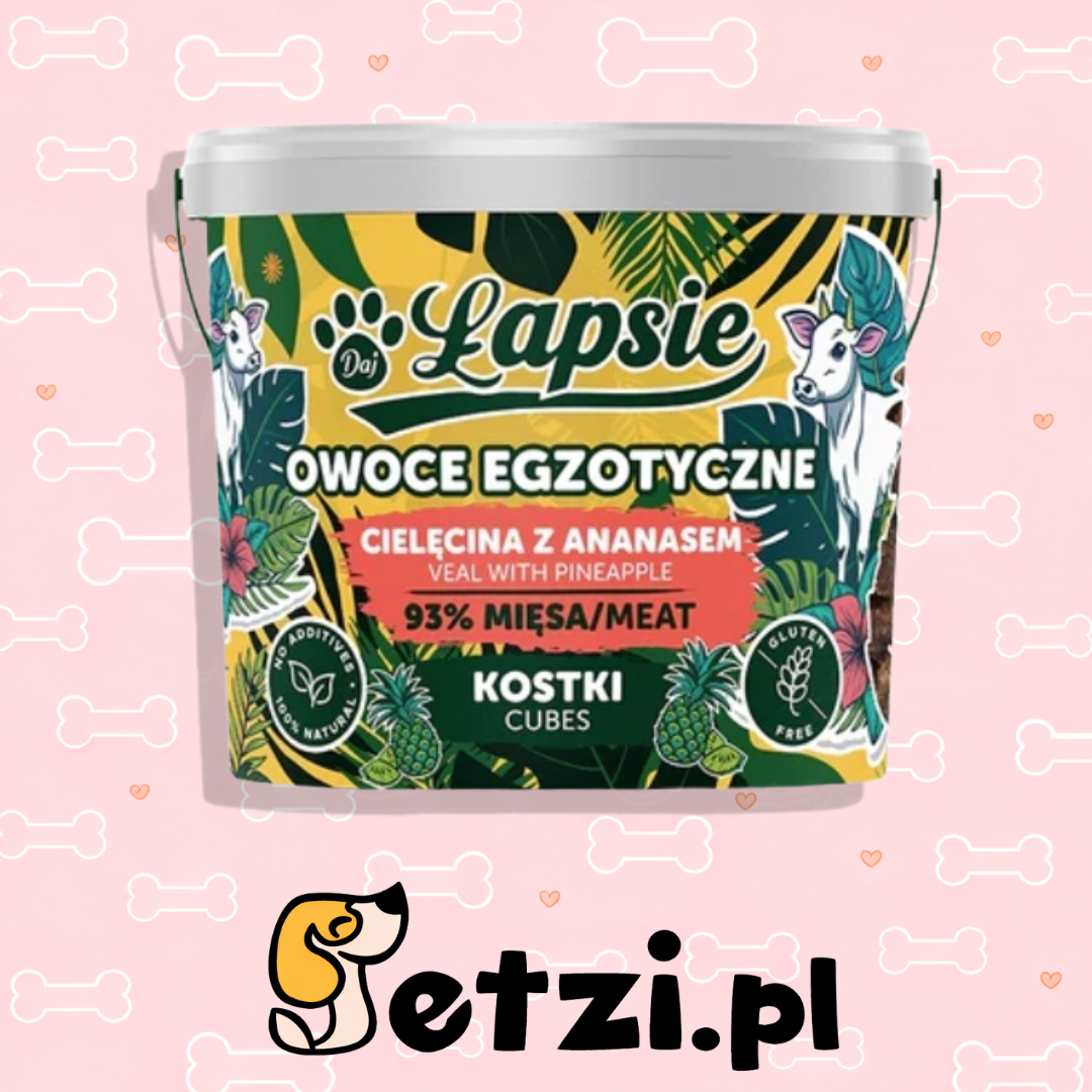 ŁAPSIE KOSTKI OWOCE EGZOTYCZNE CIELĘCINA Z ANANASEM 160G