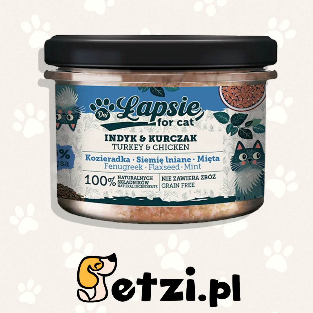 ŁAPSIE MOKRA KARMA DLA KOTA INDYK I KURCZAK 80% MIĘSA 200G