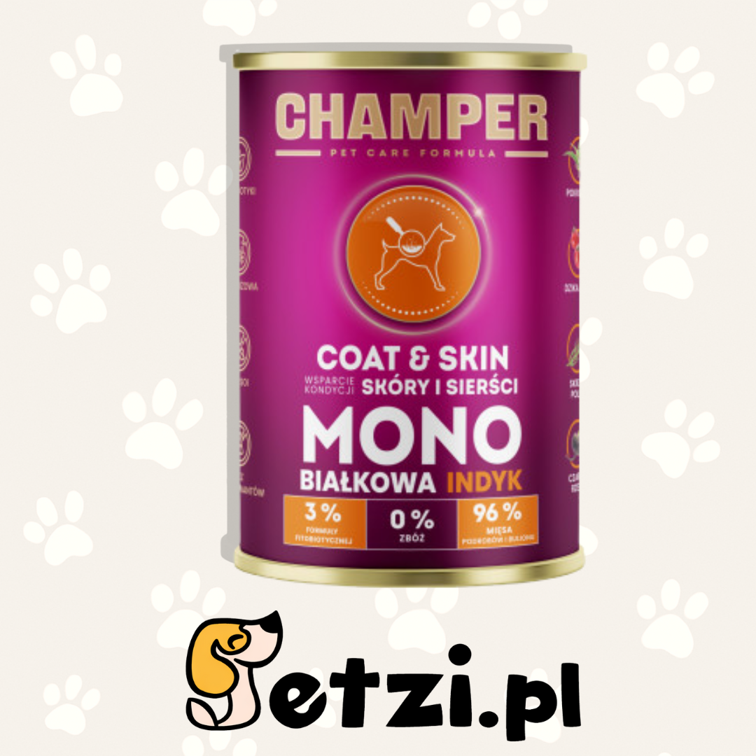 CHAMPER MOKRA KARMA DLA PSA COAT&SKIN MONOBIAŁKOWA INDYK 400G