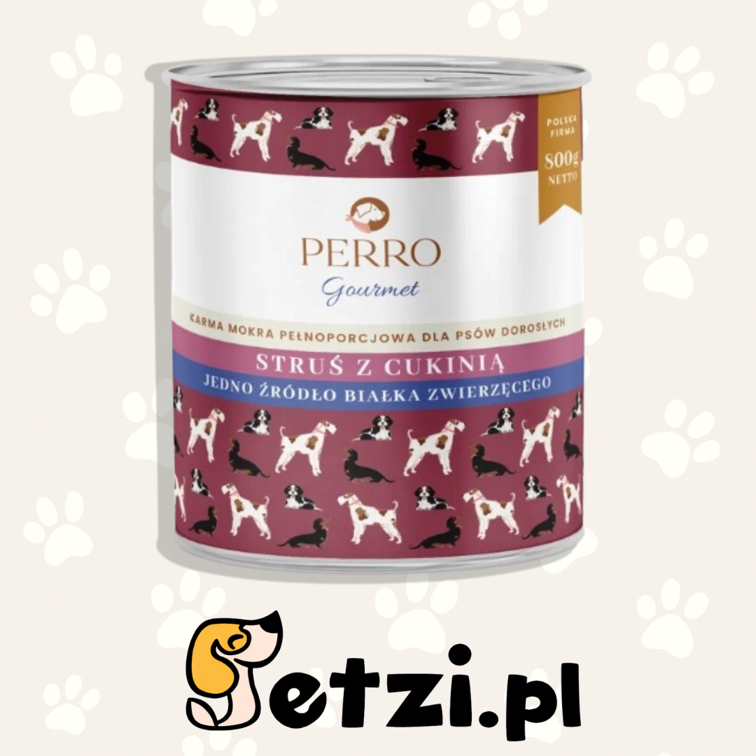 PERRO GOURMET MOKRA KARMA PIES STRUŚ Z CUKINIĄ 800G