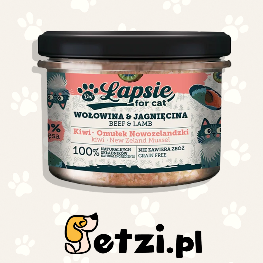 ŁAPSIE MOKRA KARMA DLA KOTA WOŁOWINA I JAGNIĘCINA 80% MIĘSA 200G
