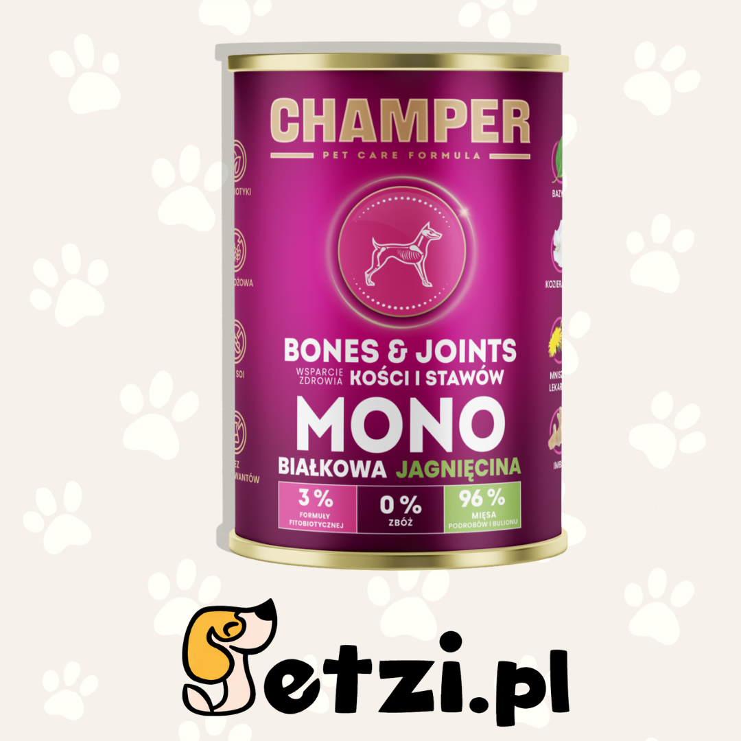 CHAMPER MOKRA KARMA DLA PSA BONES&JOINTS MONOBIAŁKOWA JAGNIĘCINA 400G