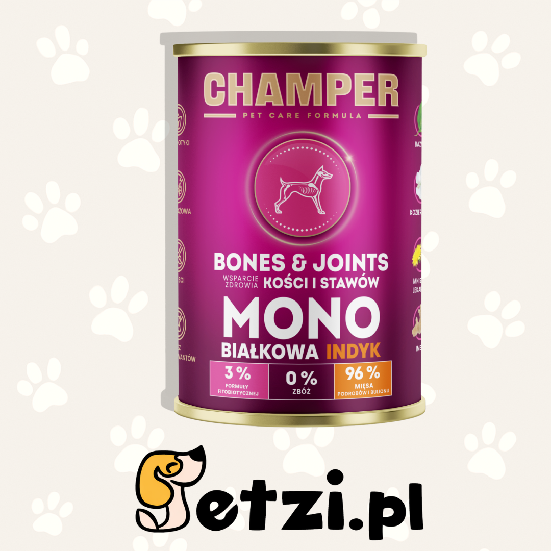 CHAMPER MOKRA KARMA DLA PSA BONES&JOINTS MONOBIAŁKOWA INDYK 400G