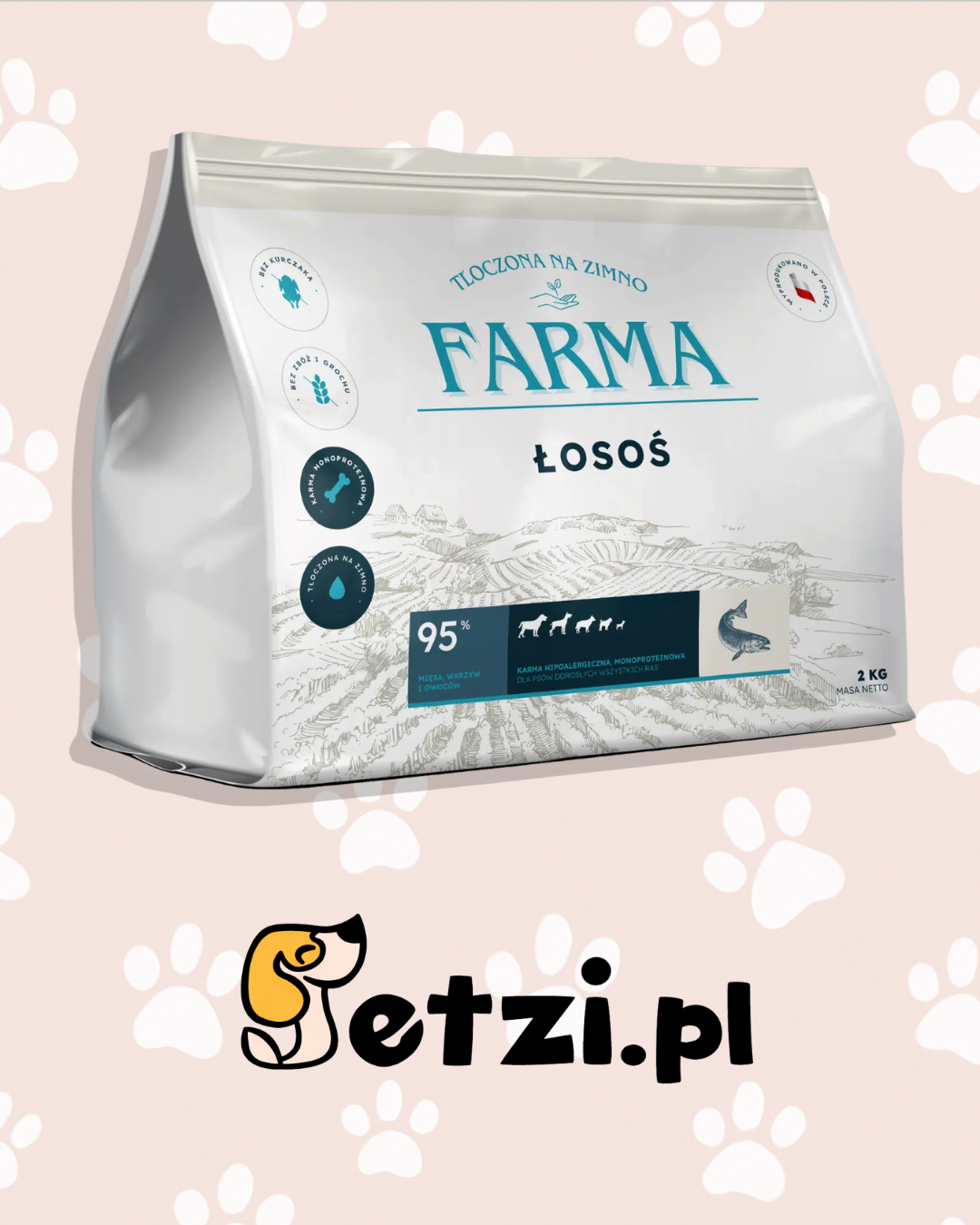 FARMA SUCHA KARMA PIES ŁOSOŚ TŁOCZONA NA ZIMNO 2KG