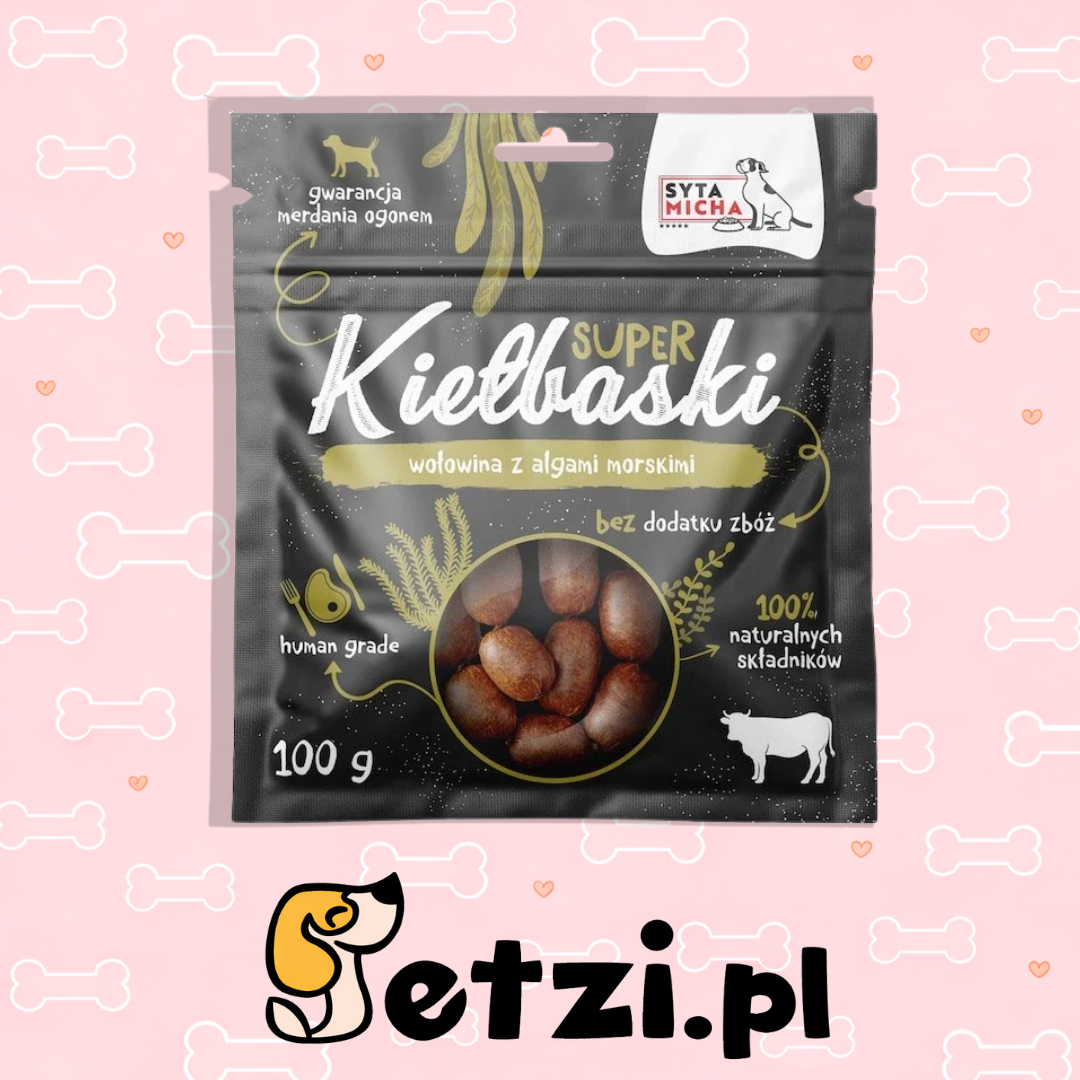 SYTA MICHA SUPER KIEŁBASKI PRZYSMAKI DLA PSA Z WOŁOWINĄ I ALGAMI MORSKIMI 100G