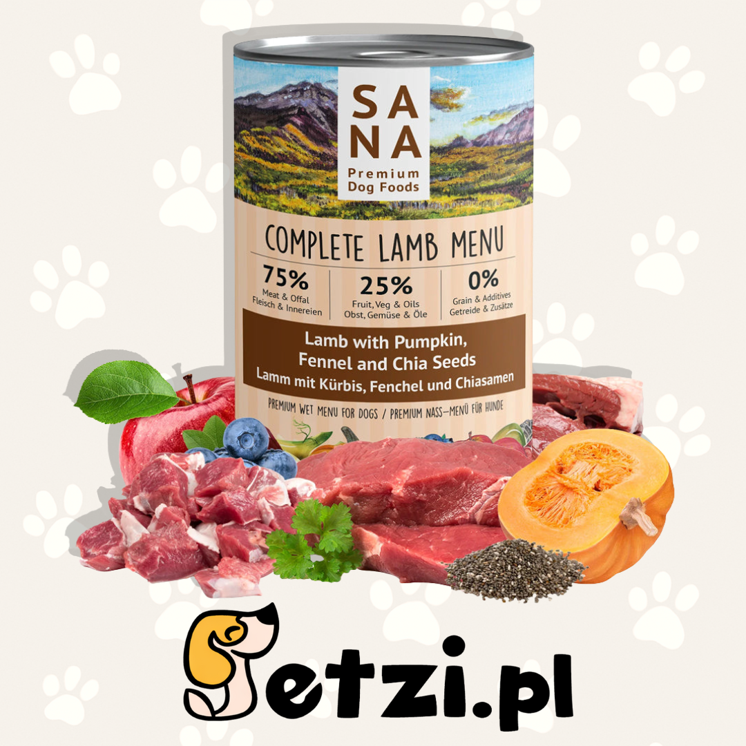 SANADOG MOKRA KARMA DLA PSA JAGNIĘCINA Z DYNIĄ, KOPREM WŁOSKIM I NASIONAMI CHIA 400G