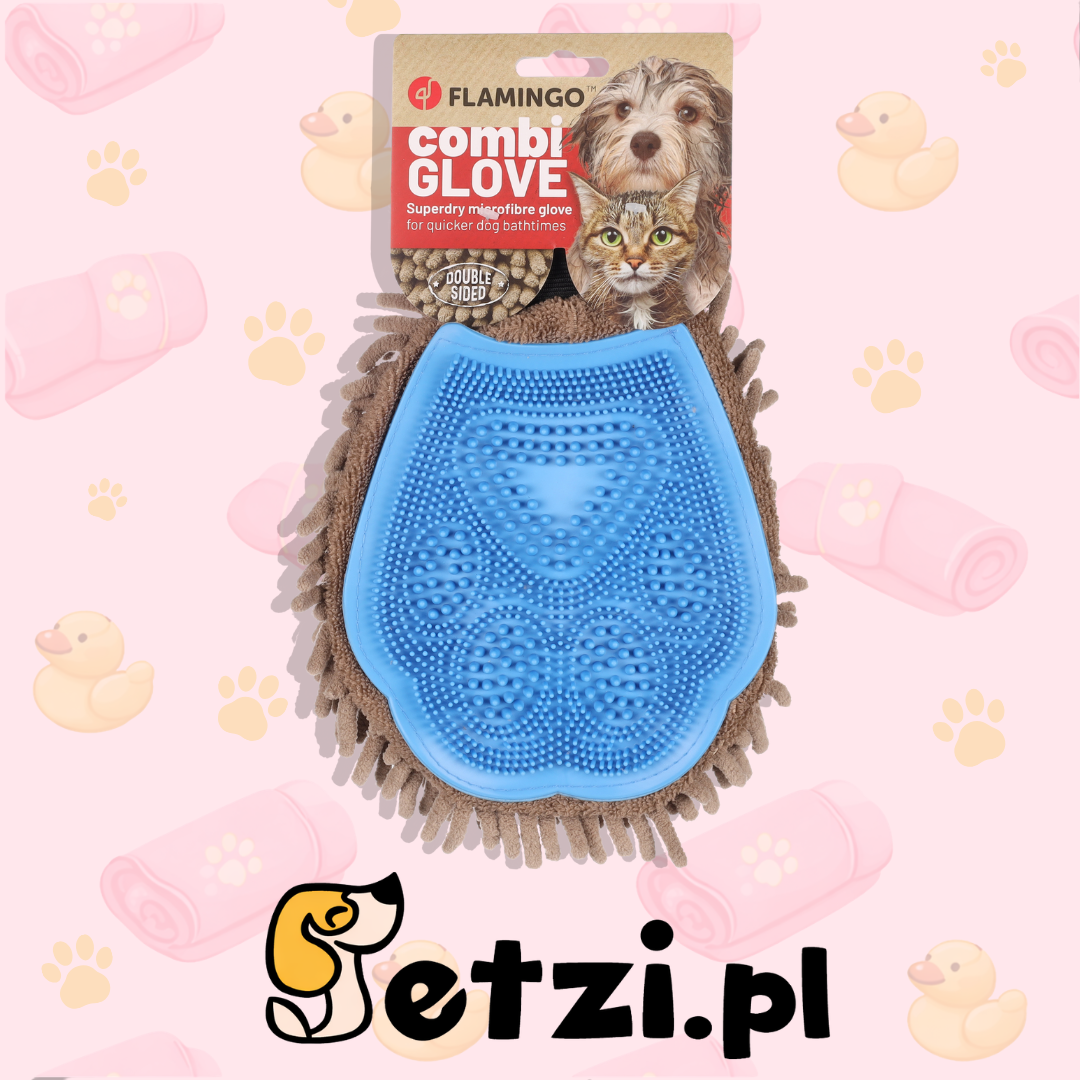 FLAMINGO ABSORBING GROOMING GLOVE FLAVA TAUPE/BLUE 25X20X40CM