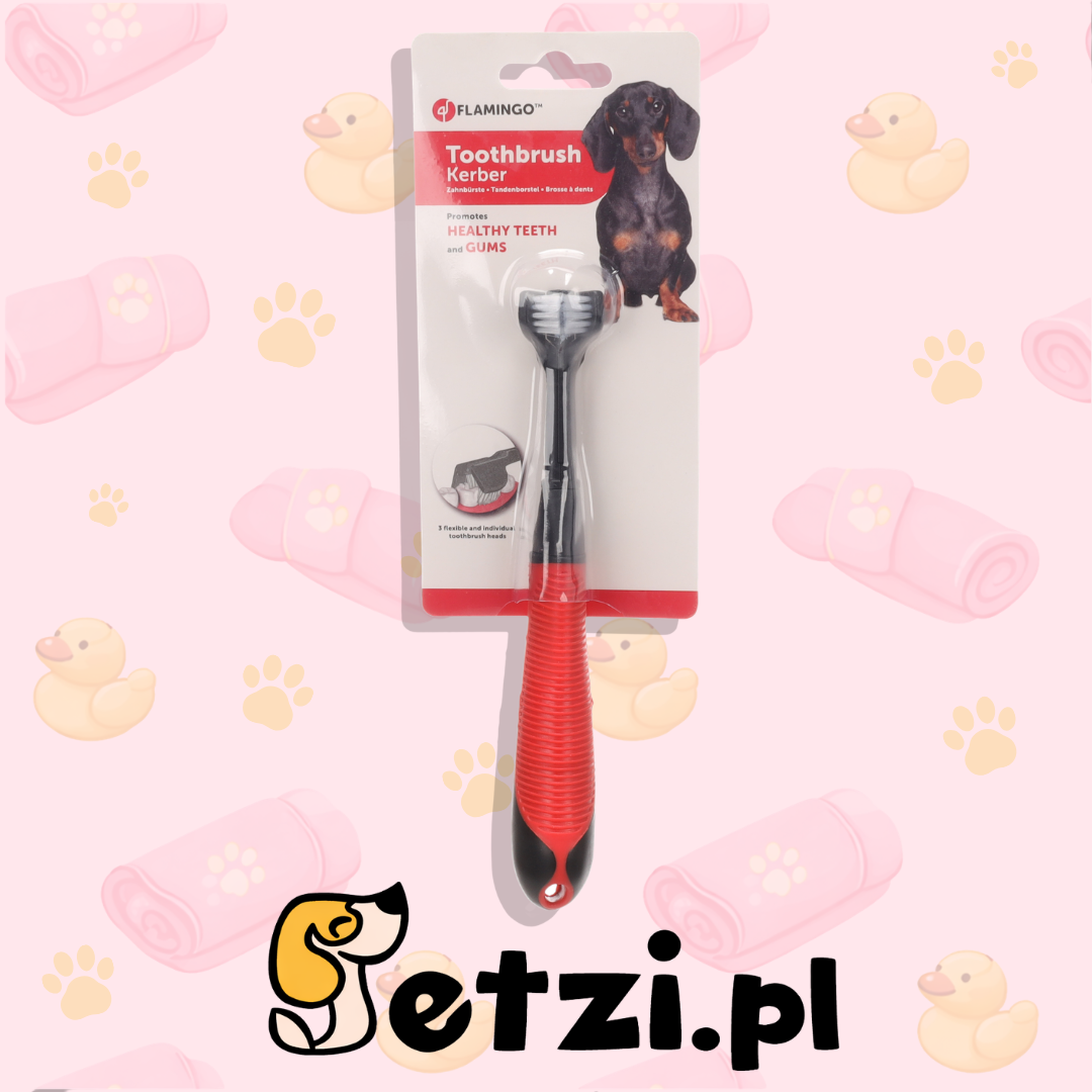 FLAMINGO TOOTHBRUSH KERBER SOFT GRIP BLACK RED 20CM