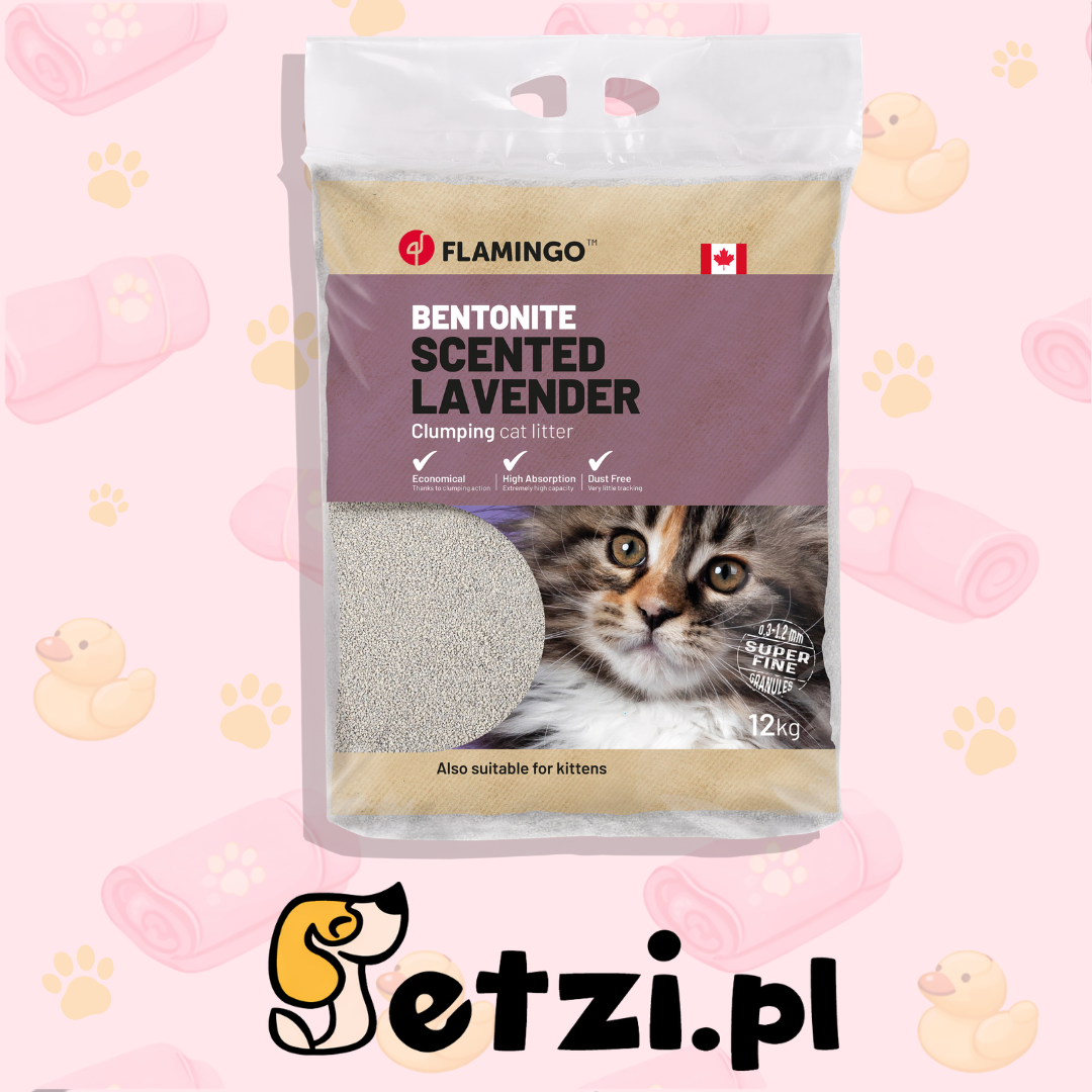 FLAMINGO CAT LITTER BENTONITE CAN LAVENDER SCENT FINE 12KG