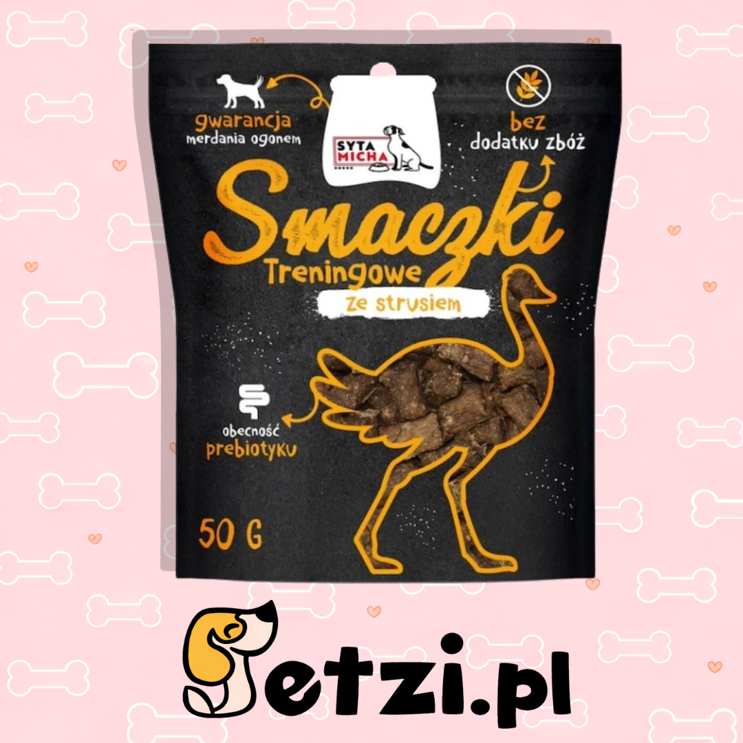 SYTA MICHA BLACK PRZYSMAKI DLA PSA SMACZKI TRENINGOWE ZE STRUSIEM 50G