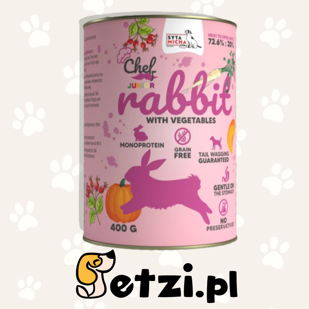 SYTA MICHA CHEF JUNIOR MOKRA KARMA DLA PSA KRÓLIK Z WARZYWAMI 400G