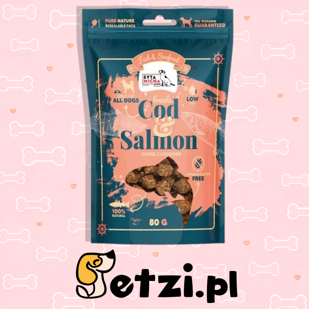 SYTA MICHA FISH & SEA FOOD PRZYSMAKI DLA PSA DORSZ Z ŁOSOSIEM 80G