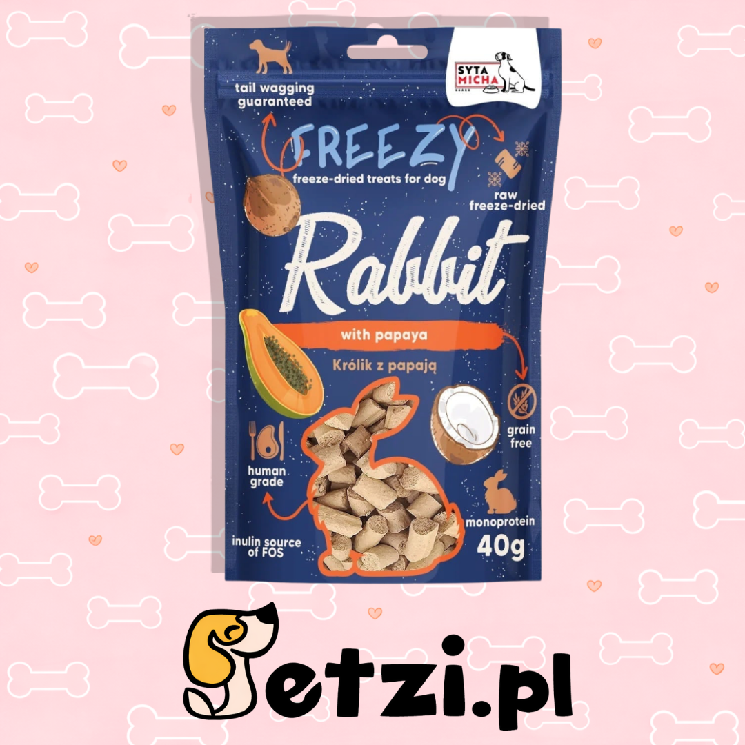 SYTA MICHA FREEZY PRZYSMAKI DLA PSA LIO KRÓLIK Z PAPAJĄ I KOKOSEM 40G