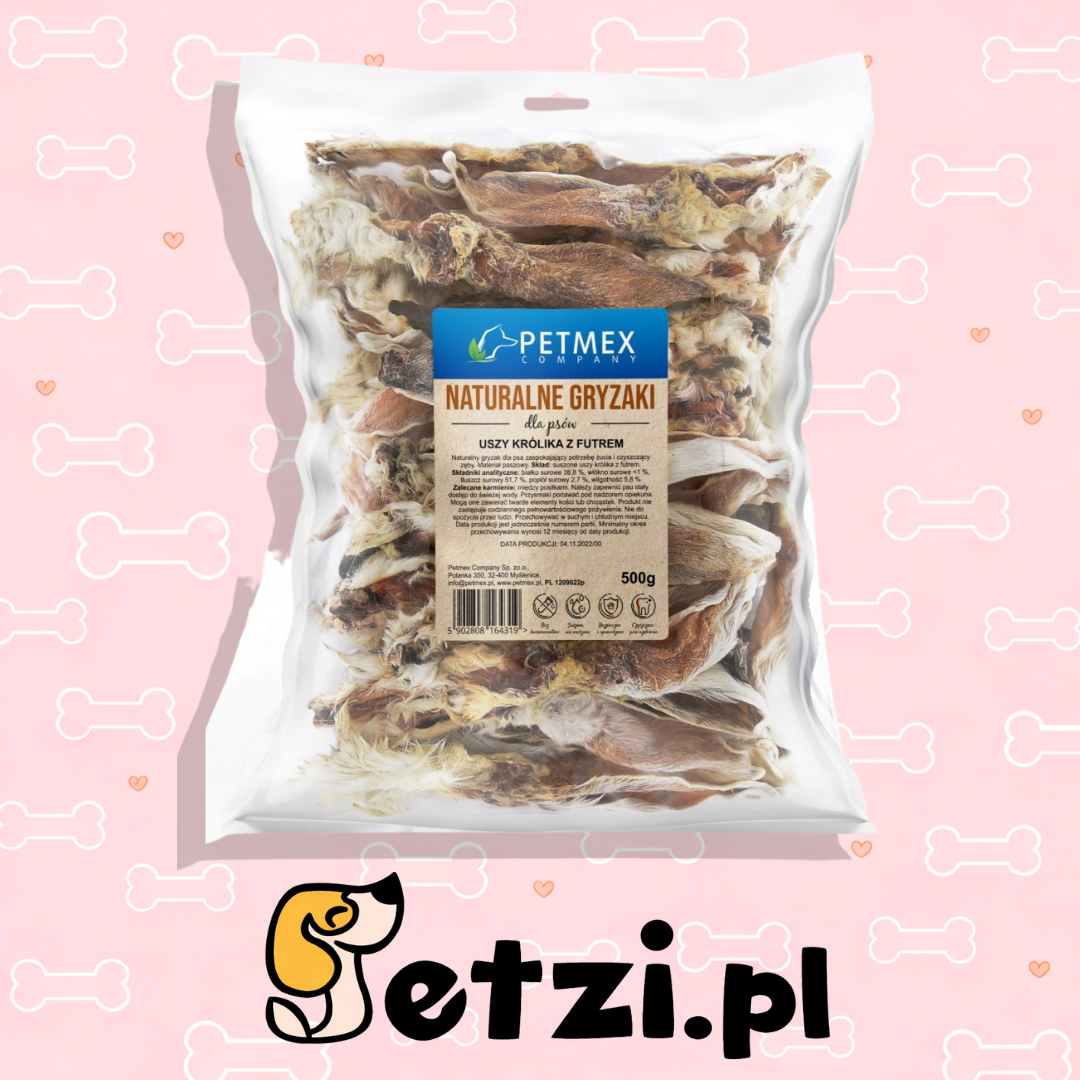 PETMEX USZY KRÓLIKA Z FUTREM 500G