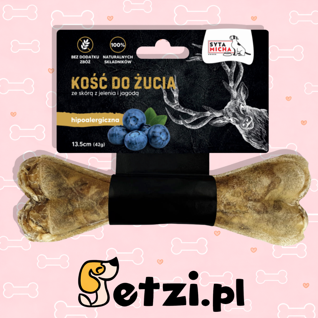 SYTA MICHA GRYZAK DLA PSA KOŚĆ HIPOALERGICZNA JELEŃ Z JAGODAMI 13,5CM