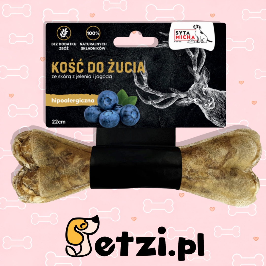 SYTA MICHA GRYZAK DLA PSA KOŚĆ HIPOALERGICZNA JELEŃ Z JAGODAMI 22CM