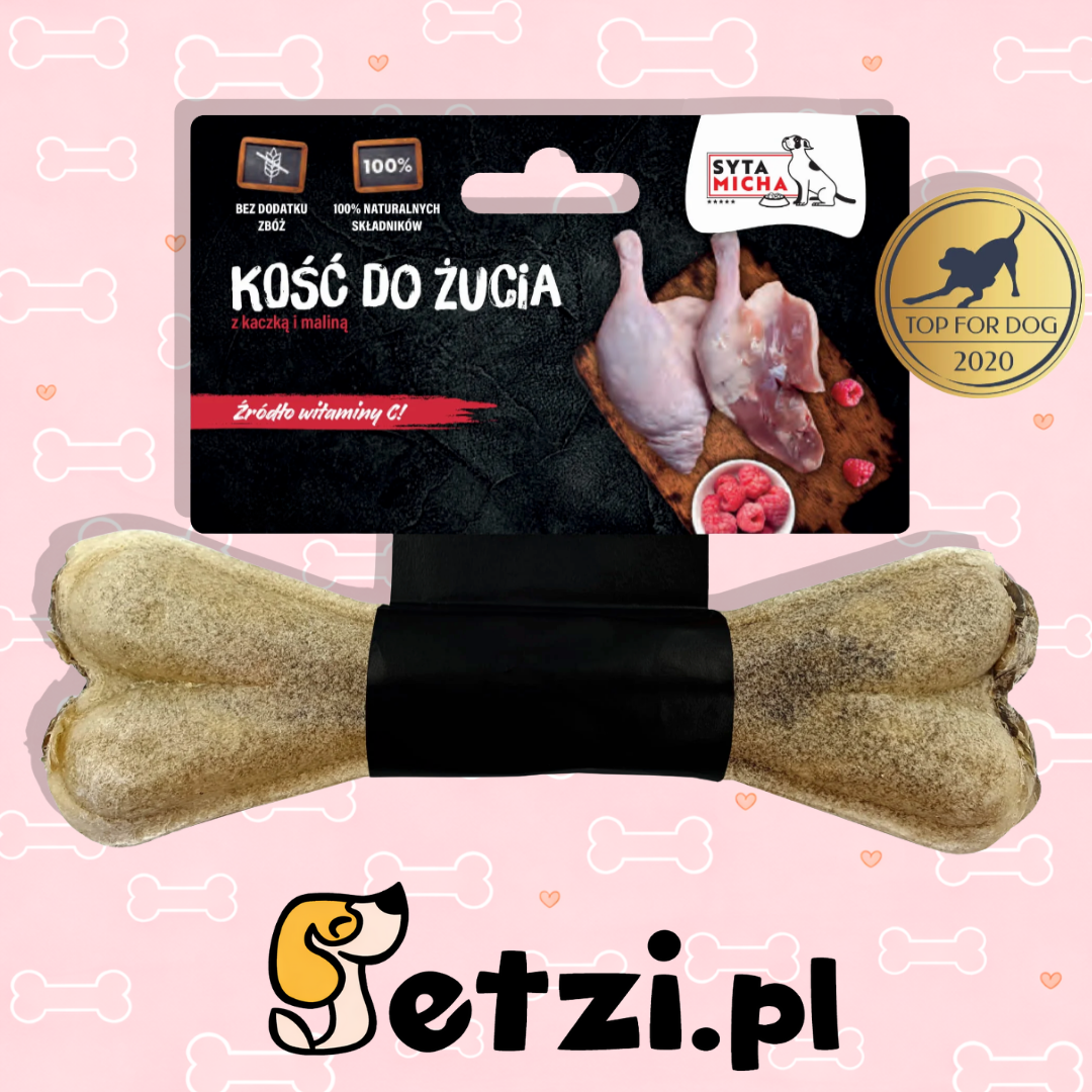 SYTA MICHA GRYZAK DLA PSA KOŚĆ Z KACZKĄ I MALINAMI 22CM