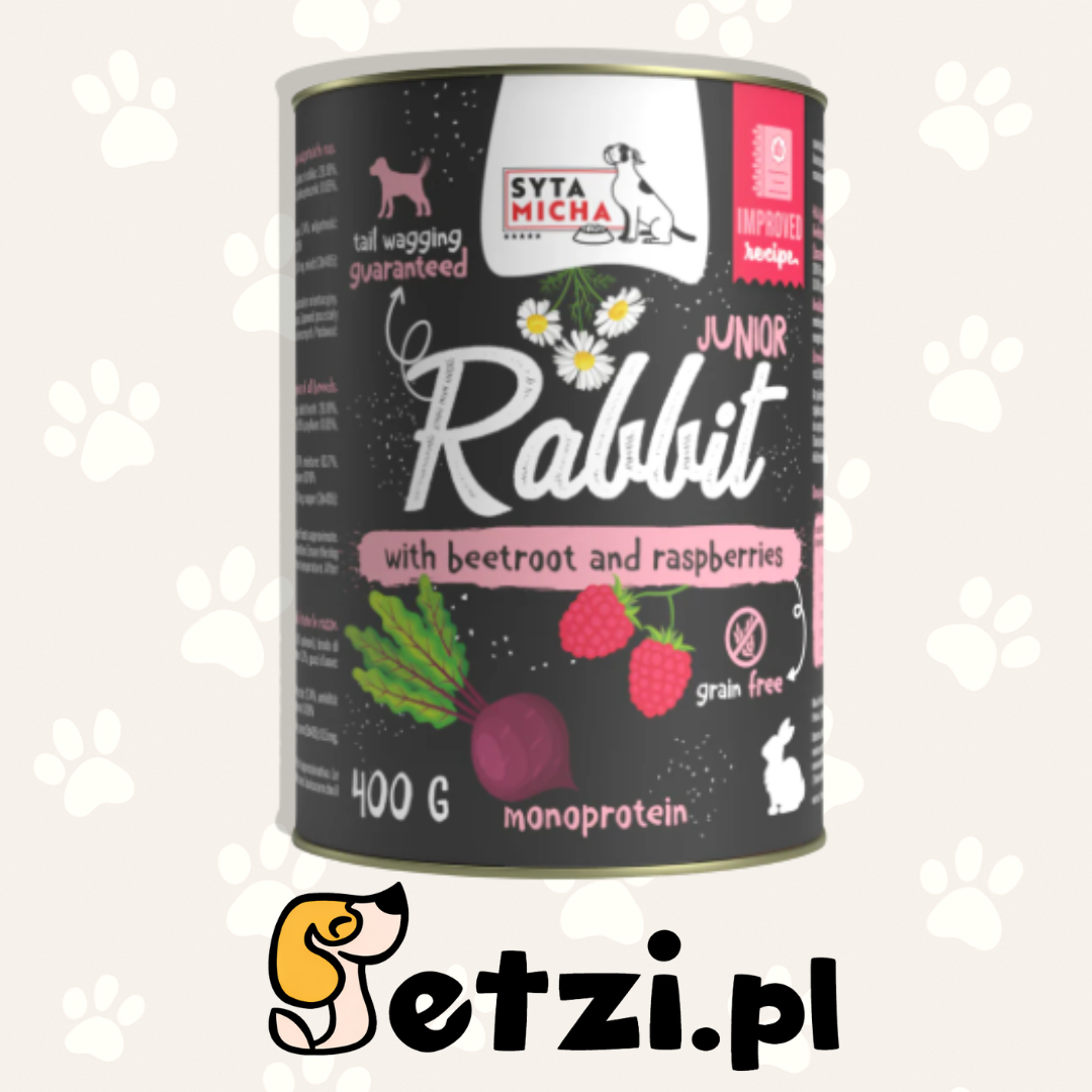 SYTA MICHA JUNIOR MOKRA KARMA DLA PSA KRÓLIK Z BURAKIEM I MALINAMI 400G