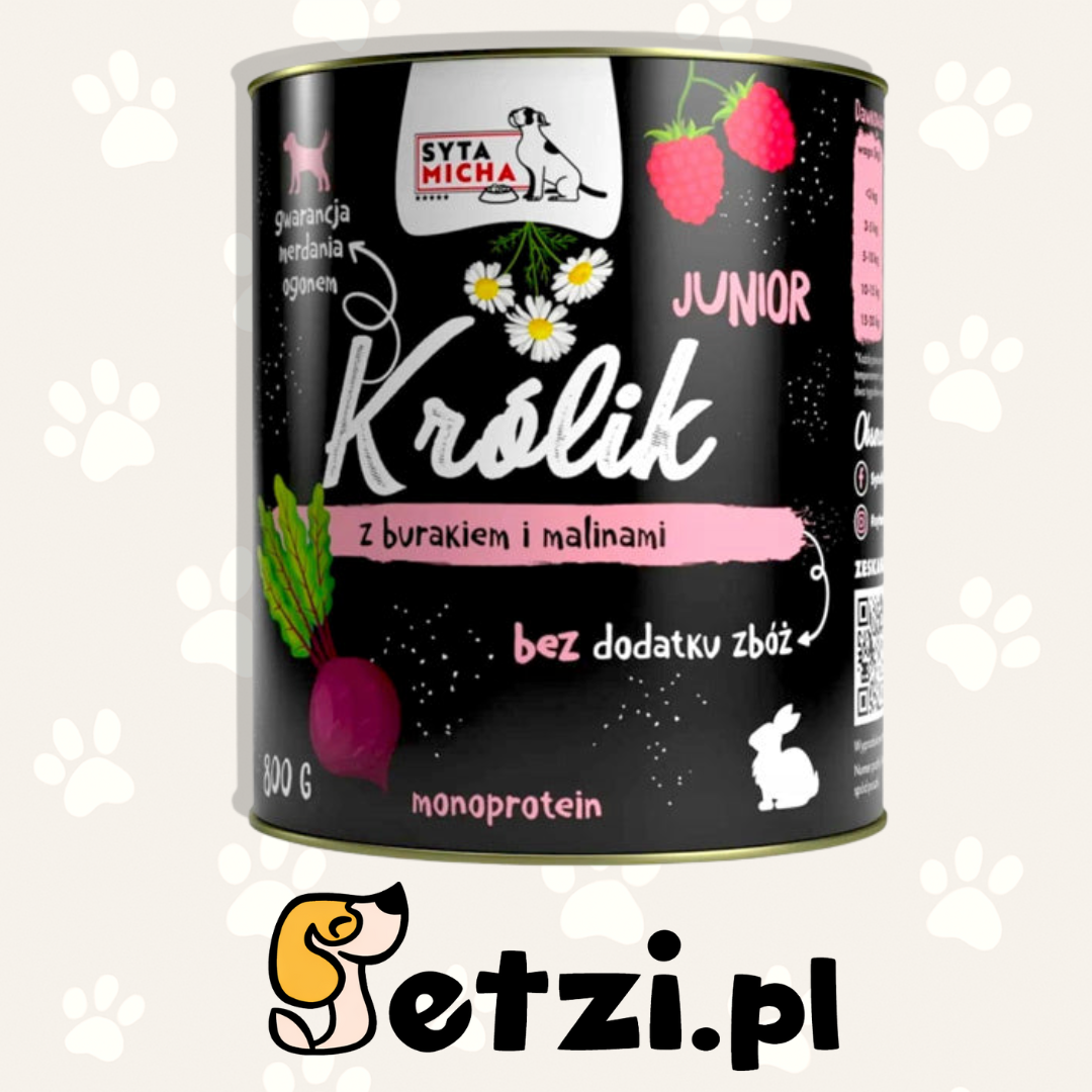 SYTA MICHA JUNIOR MOKRA KARMA DLA PSA KRÓLIK Z BURAKIEM I MALINAMI 800G