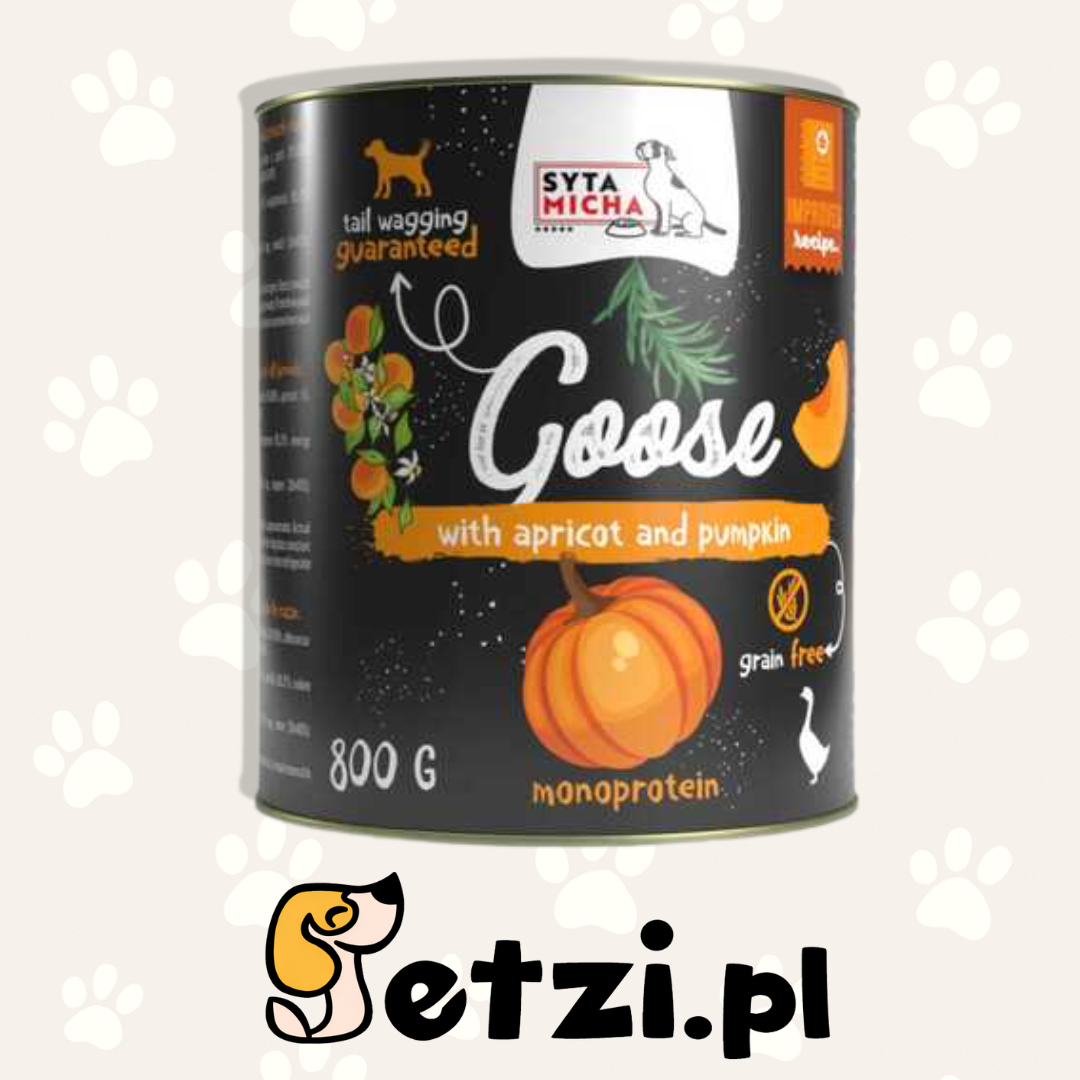 SYTA MICHA MOKRA KARMA DLA PSA GĘŚ Z WOŁOWINĄ, MORELĄ I DYNIĄ 800G