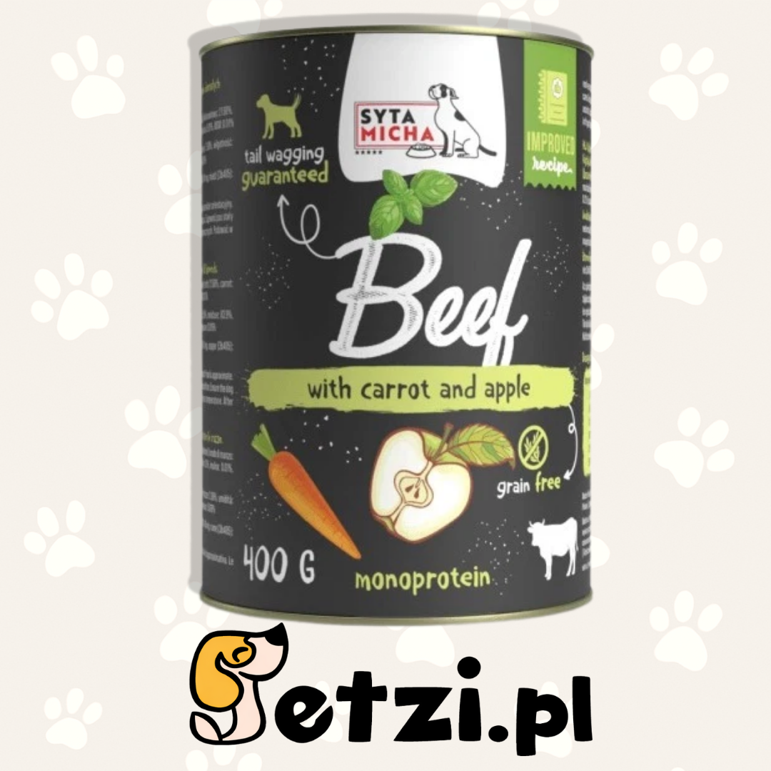 SYTA MICHA MOKRA KARMA DLA PSA WOŁOWINA Z MARCHEWKĄ I JABŁKIEM 400G