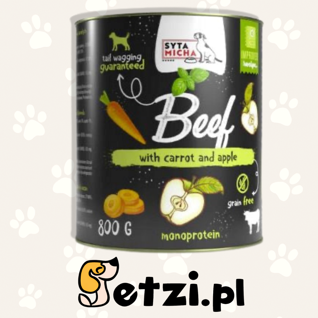 SYTA MICHA MOKRA KARMA DLA PSA WOŁOWINA Z MARCHEWKĄ I JABŁKIEM 800G
