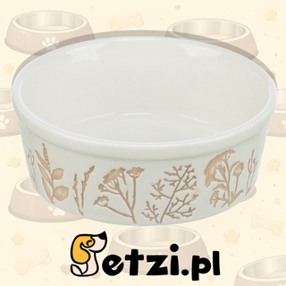 TRIXIE MISKA CERAMICZNA DLA PSA MOTYW ROŚLINNY BIAŁA/TAUPE 0,7L/16CM