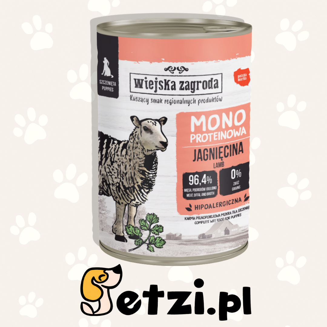 WIEJSKA ZAGRODA MONO JUNIOR MOKRA KARMA DLA PSA JAGNIĘCINA 400G