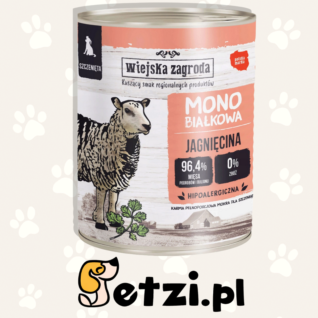 WIEJSKA ZAGRODA MONO JUNIOR MOKRA KARMA DLA PSA JAGNIĘCINA 800G