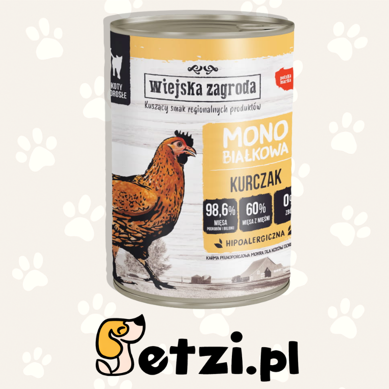 WIEJSKA ZAGRODA MONO MOKRA KARMA DLA KOTA KURCZAK 400G